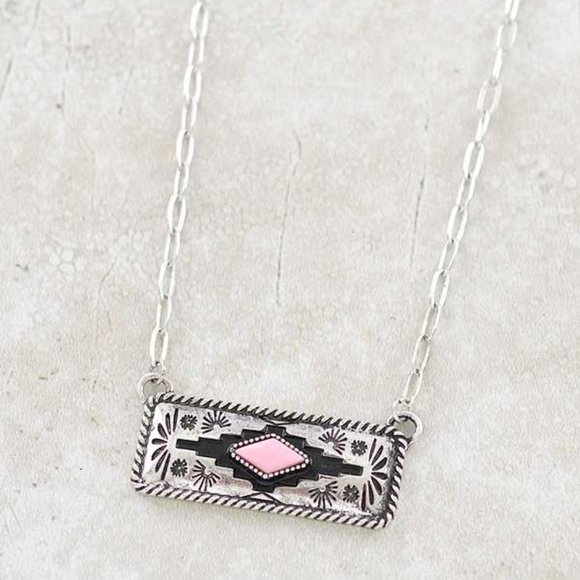 🆕️ Western Style Pink Aztec Bar Necklace - Picture 1 of 5